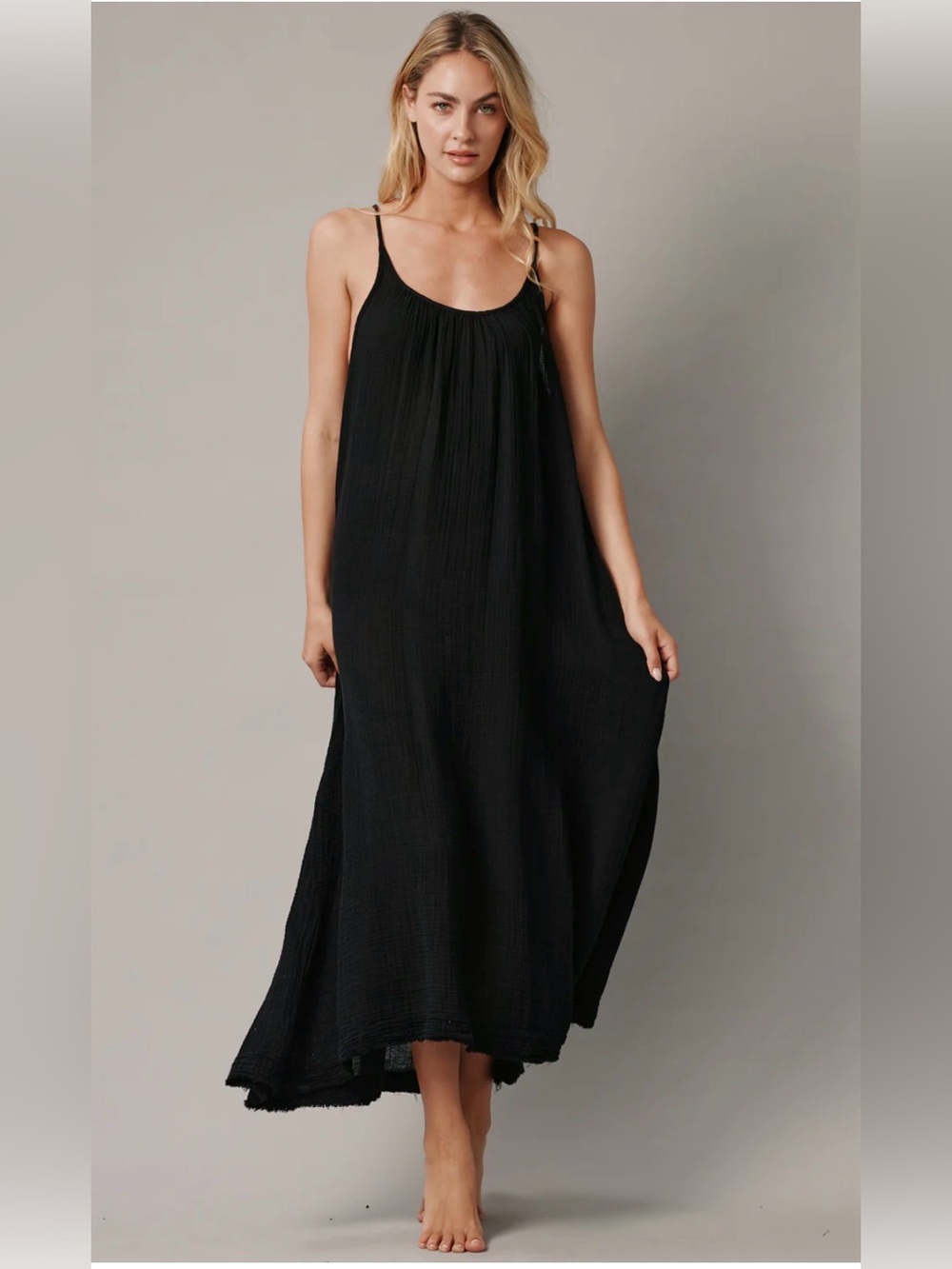 9 SEED maxi dress in lightweight gauze - black